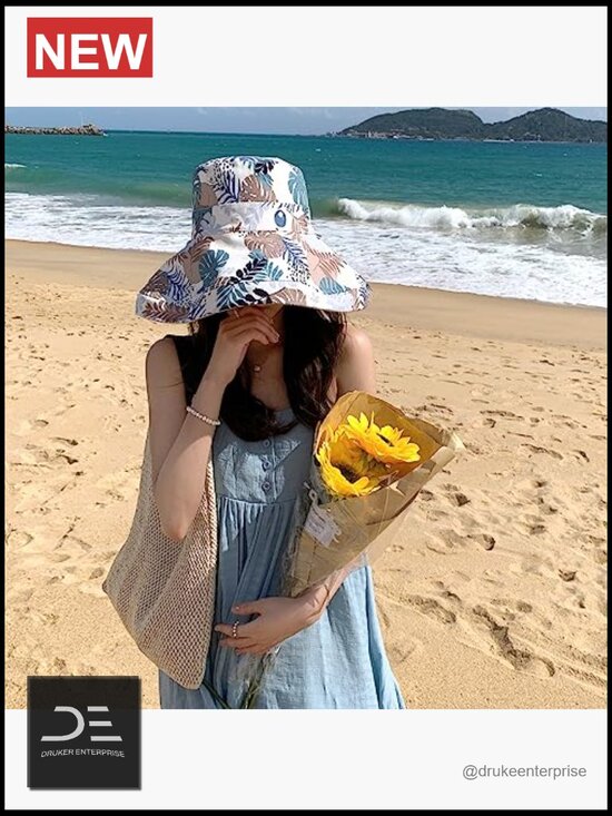 Wide Brim Sun Hat with Wired Edge, Reversible Bucket Hat for Beach Fishing